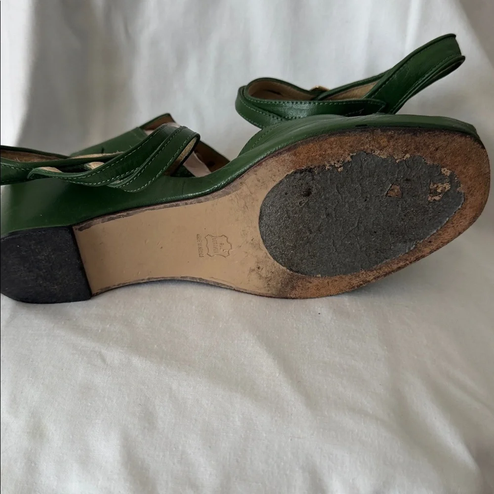 RE-MIX Green 1940’s style Leather Women's Sandals - Picture 5 of 5